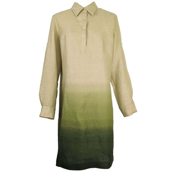 Jones New York Women's MED 100% Linen Tan Shift Dress Green Ombre - Picture 2 of 9
